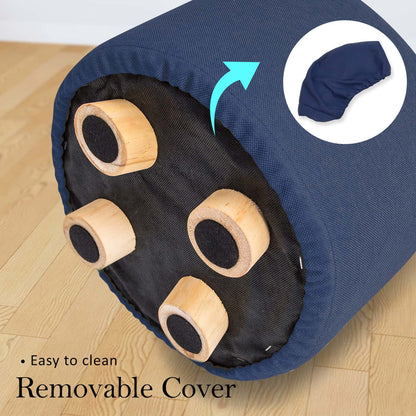 Best 2X Fabric Ottoman Round Wooden Leg Foot Stool - DARK BLUE | Buy Online at Furniture Things Australia