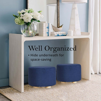 Best 2X Fabric Ottoman Round Wooden Leg Foot Stool - DARK BLUE | Buy Online at Furniture Things Australia