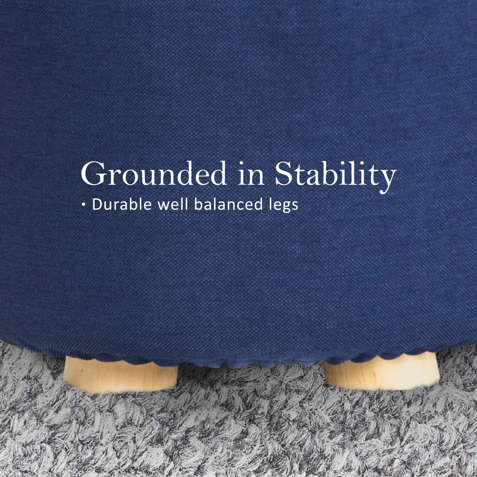 Best 2X Fabric Ottoman Round Wooden Leg Foot Stool - DARK BLUE | Buy Online at Furniture Things Australia