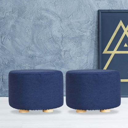 Best 2X Fabric Ottoman Round Wooden Leg Foot Stool - DARK BLUE | Buy Online at Furniture Things Australia