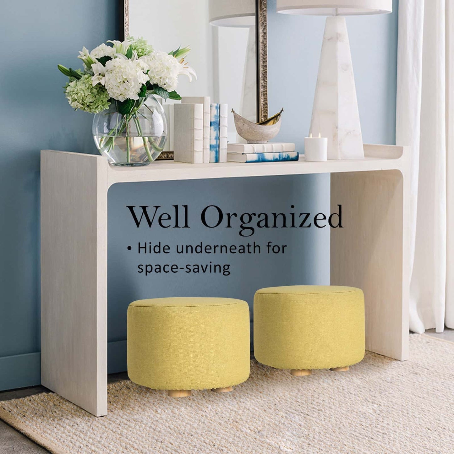 Best Fabric Ottoman Round Wooden Leg Foot Stool - MUSTARD YELLOW | Buy Online at Furniture Things Australia