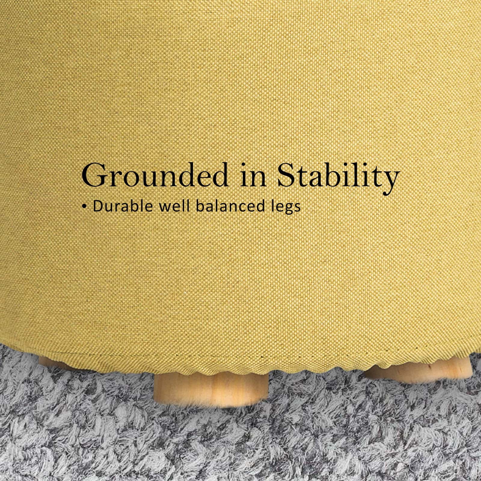 Best Fabric Ottoman Round Wooden Leg Foot Stool - MUSTARD YELLOW | Buy Online at Furniture Things Australia