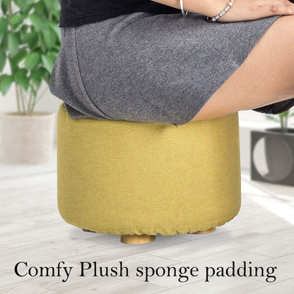 Best 2X Fabric Ottoman Round Wooden Leg Foot Stool - Mustard Yellow | Buy Online at Furniture Things Australia