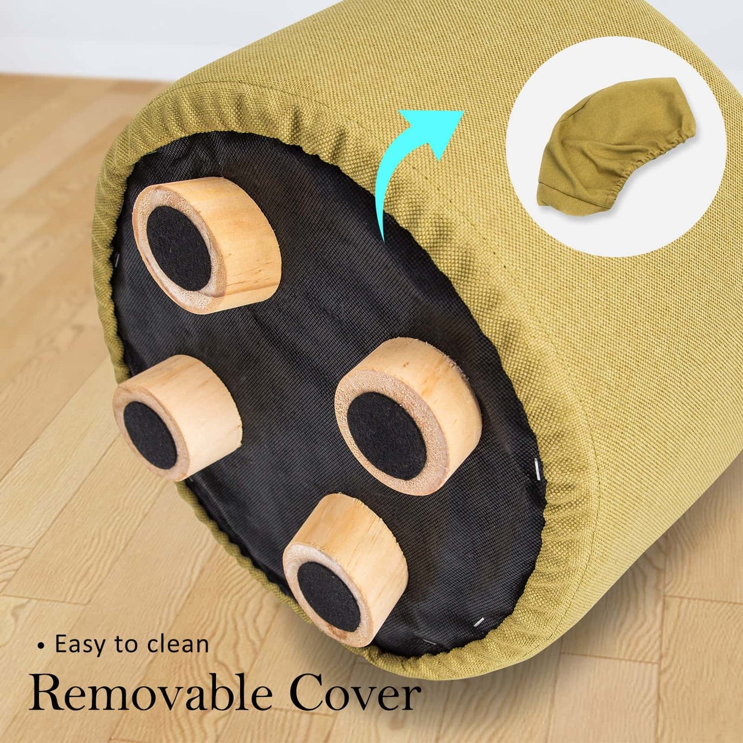 Best 2X Fabric Ottoman Round Wooden Leg Foot Stool - Mustard Yellow | Buy Online at Furniture Things Australia
