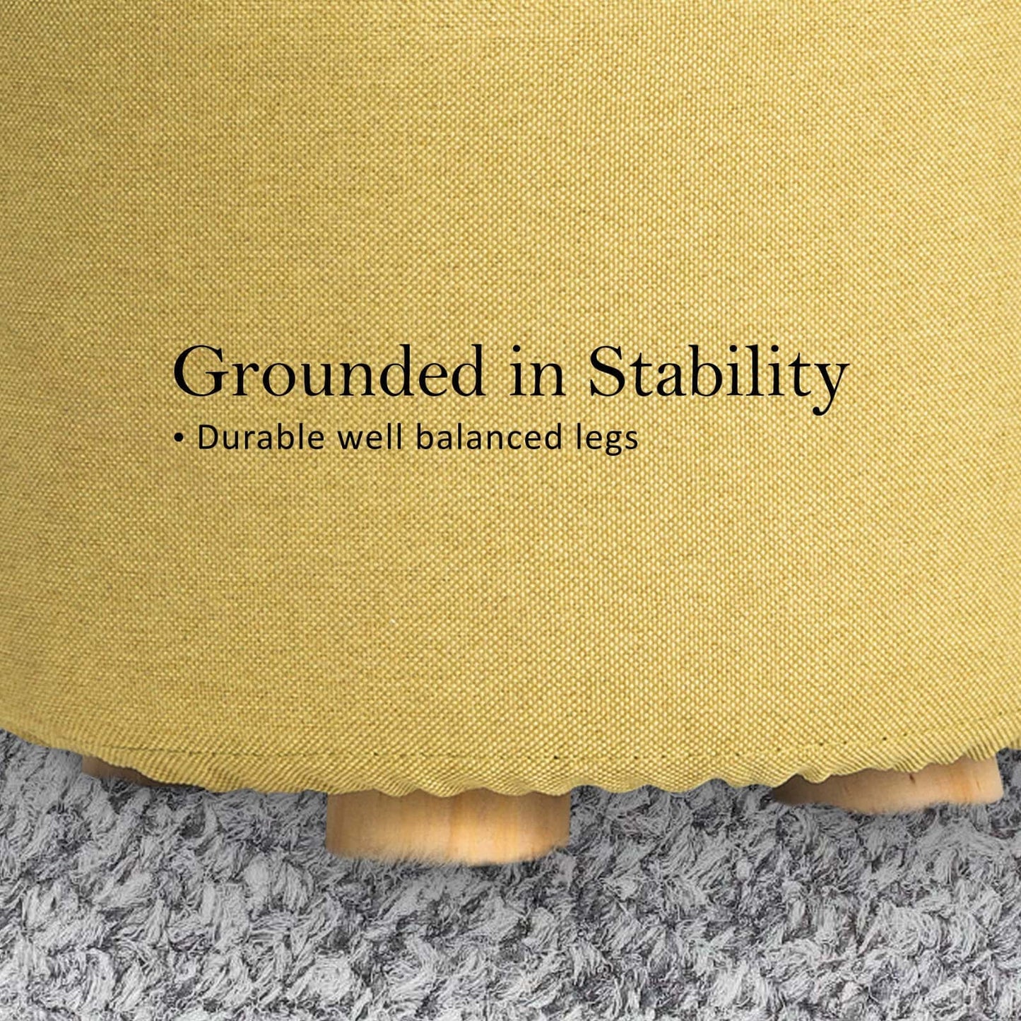 Best 2X Fabric Ottoman Round Wooden Leg Foot Stool - Mustard Yellow | Buy Online at Furniture Things Australia
