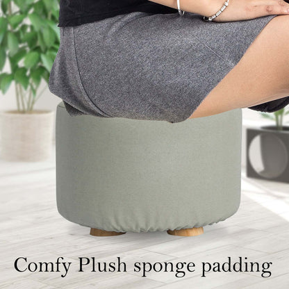 Best Fabric Ottoman Round Wooden Leg Foot Stool - GREY | Buy Online at Furniture Things Australia