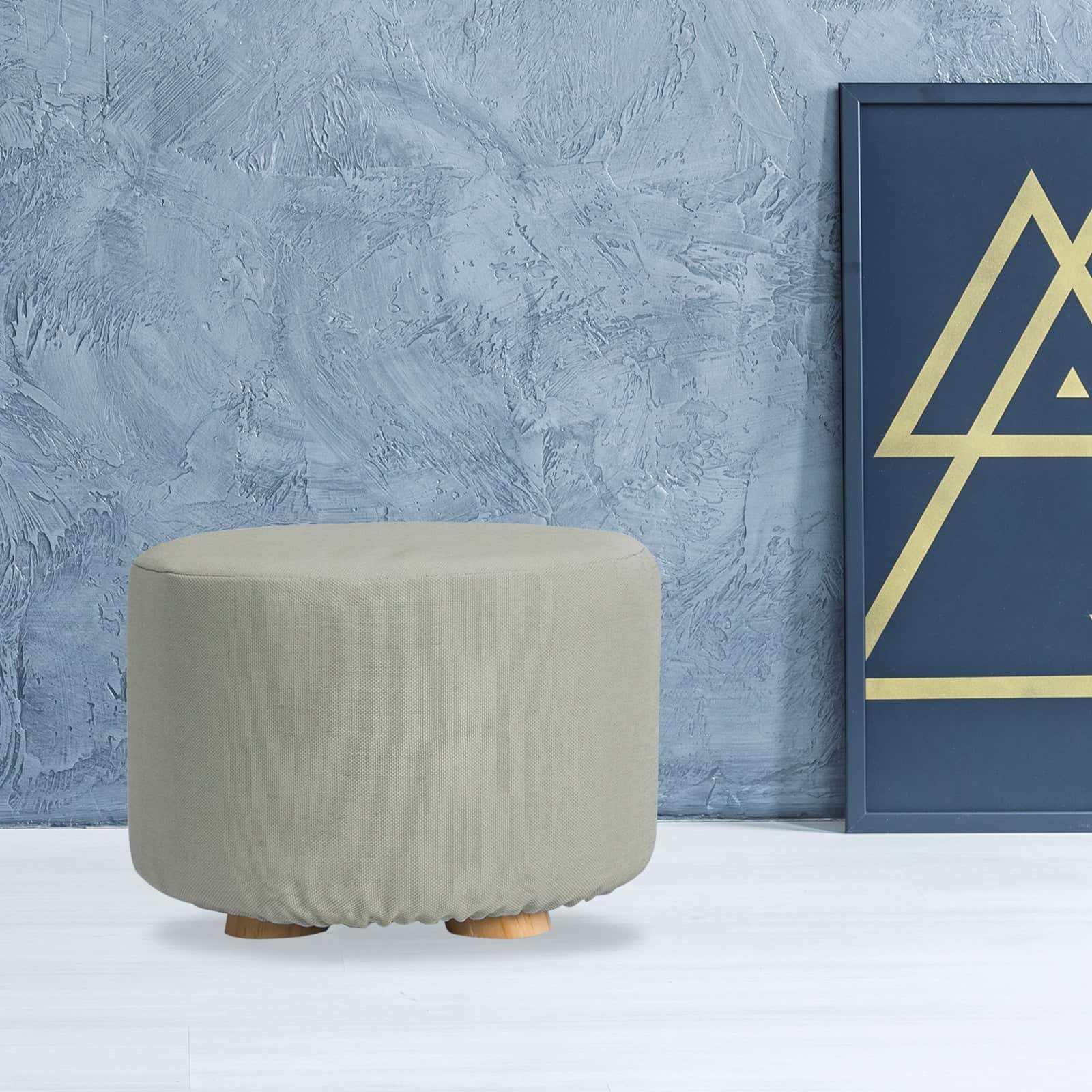 Best Fabric Ottoman Round Wooden Leg Foot Stool - GREY | Buy Online at Furniture Things Australia