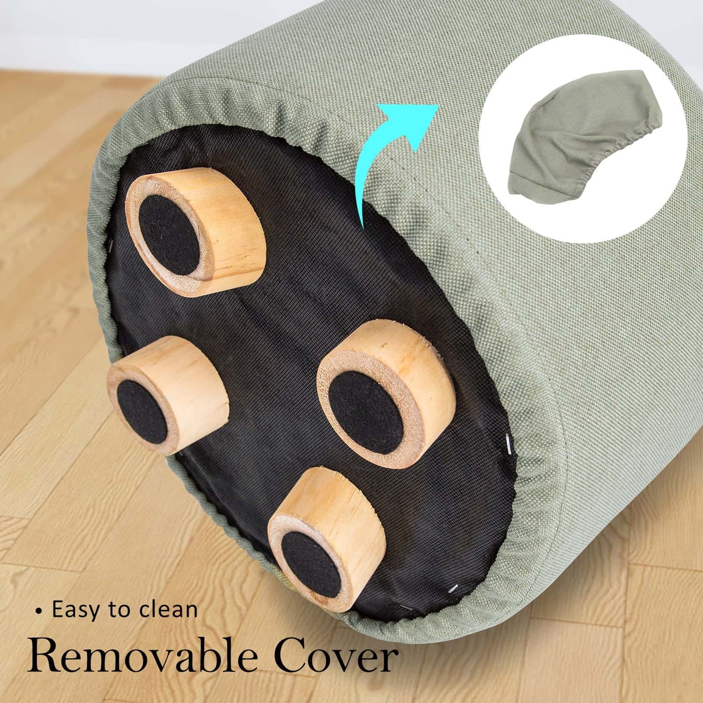 Best 2X Fabric Ottoman Round Wooden Leg Foot Stool - GREY | Buy Online at Furniture Things Australia