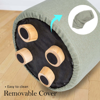 Best 2X Fabric Ottoman Round Wooden Leg Foot Stool - GREY | Buy Online at Furniture Things Australia