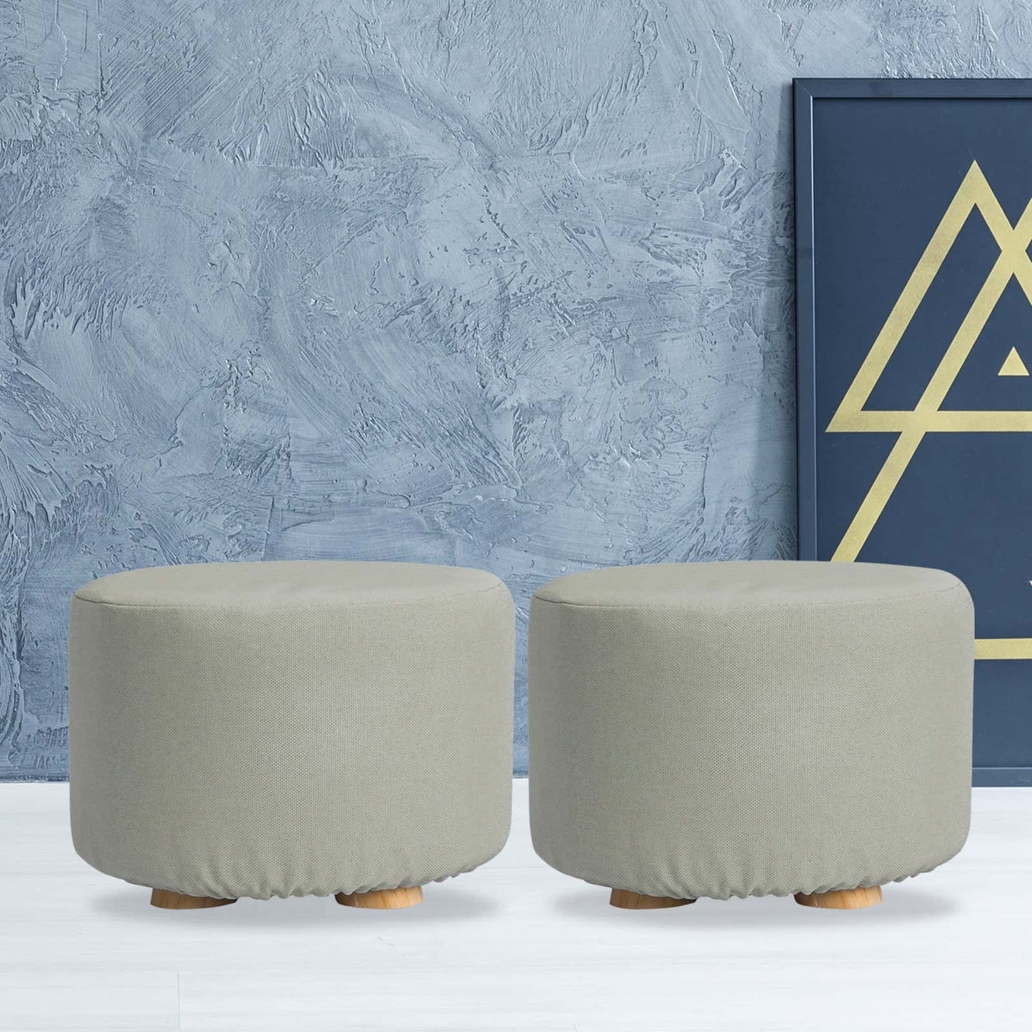 Best 2X Fabric Ottoman Round Wooden Leg Foot Stool - GREY | Buy Online at Furniture Things Australia