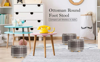 Best Fabric Ottoman Round Wooden Leg Foot Stool - LATTICE | Buy Online at Furniture Things Australia
