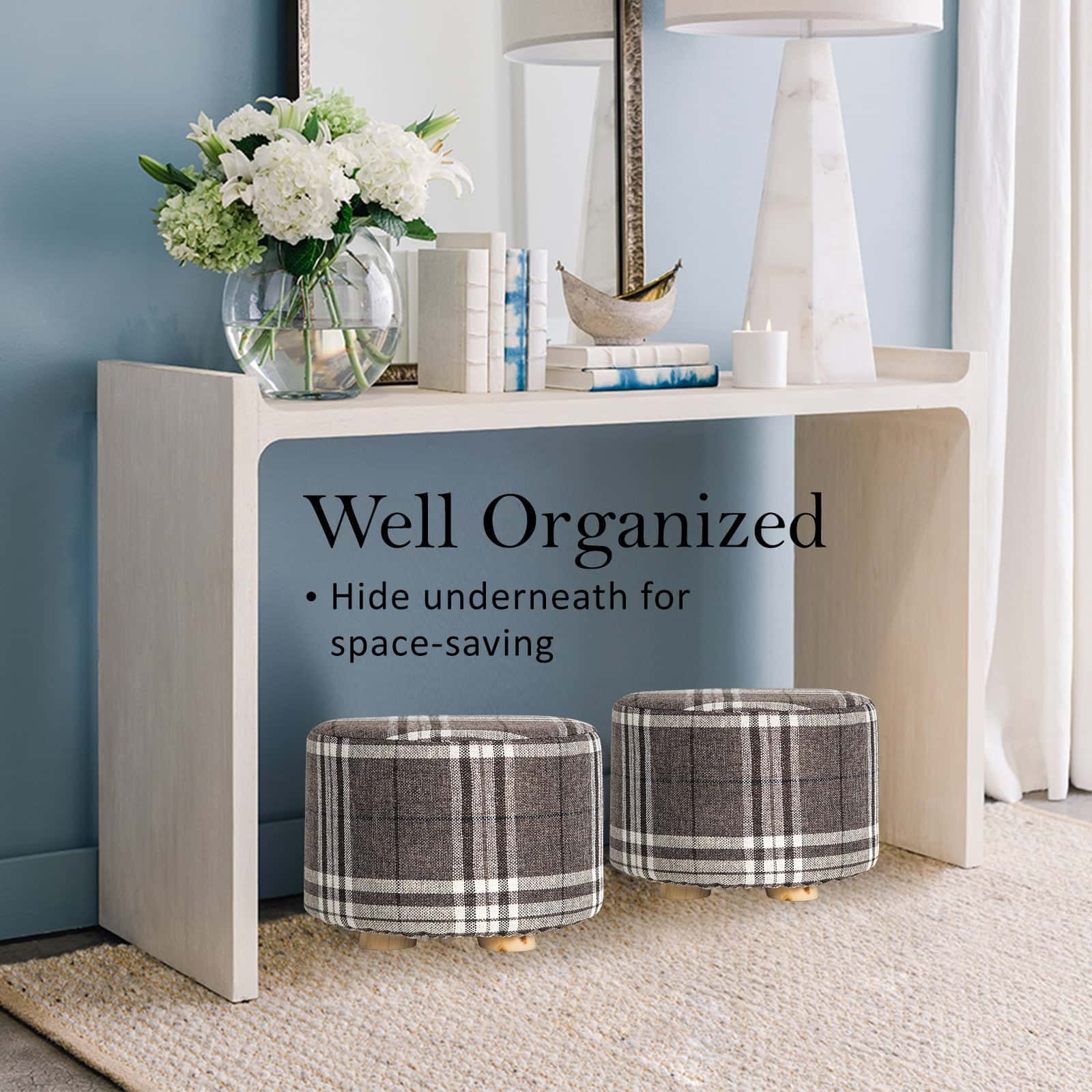 Best Fabric Ottoman Round Wooden Leg Foot Stool - LATTICE | Buy Online at Furniture Things Australia