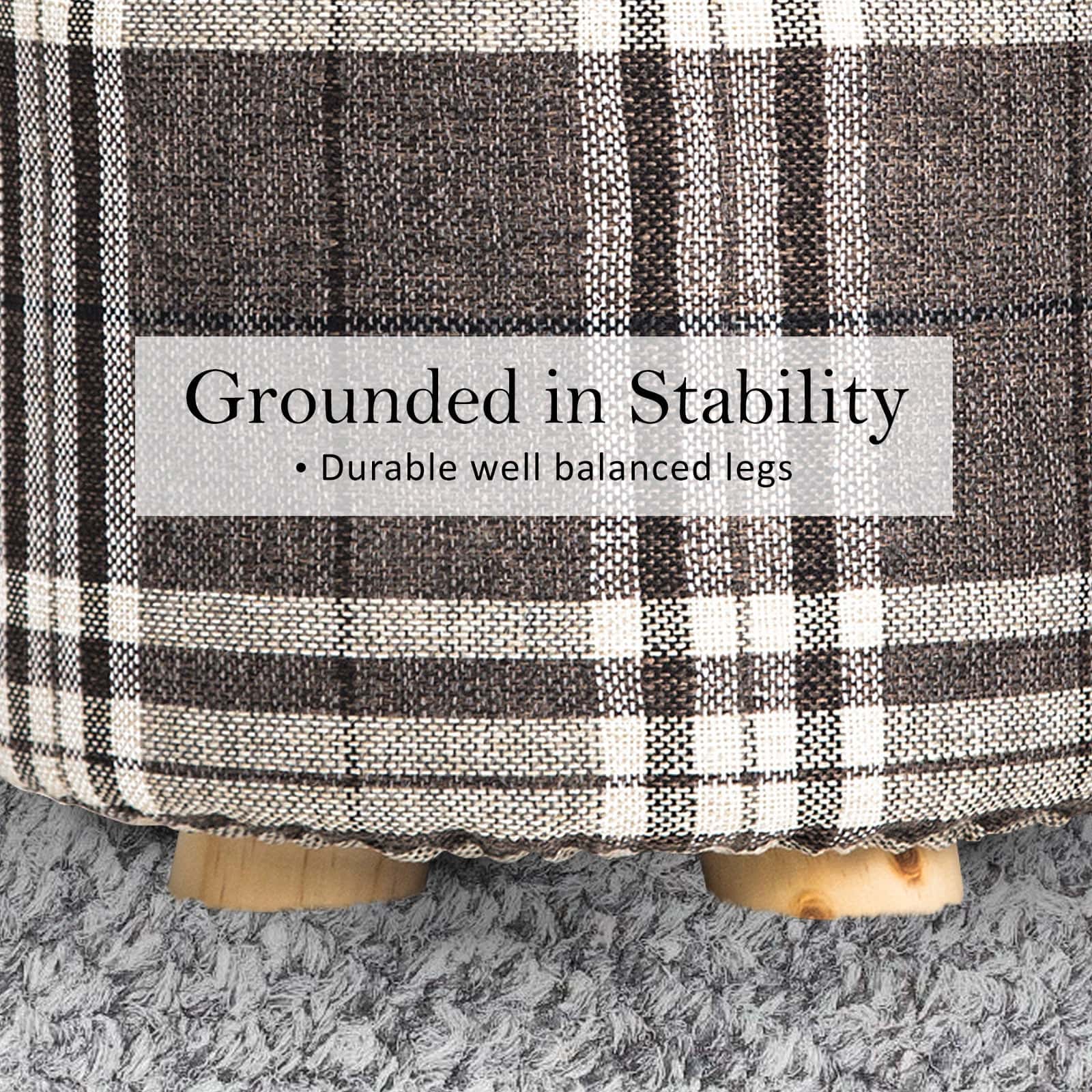Best Fabric Ottoman Round Wooden Leg Foot Stool - LATTICE | Buy Online at Furniture Things Australia