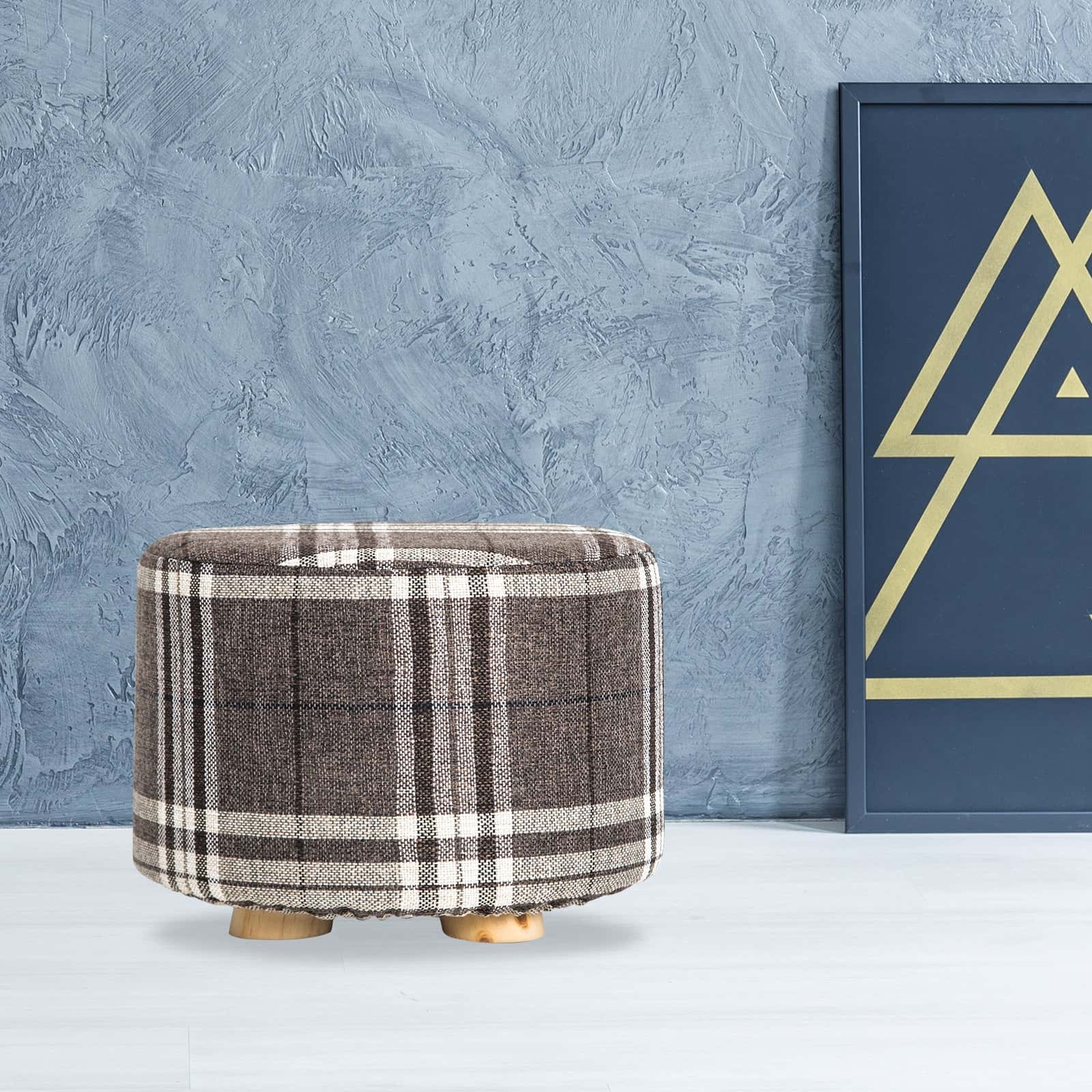 Best Fabric Ottoman Round Wooden Leg Foot Stool - LATTICE | Buy Online at Furniture Things Australia