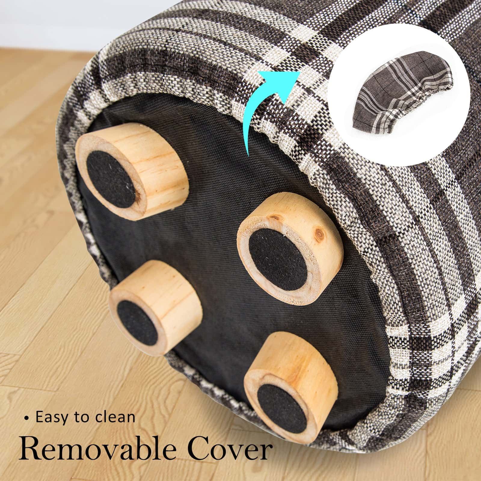 Best 2X Fabric Ottoman Round Wooden Leg Foot Stool - LATTICE | Buy Online at Furniture Things Australia
