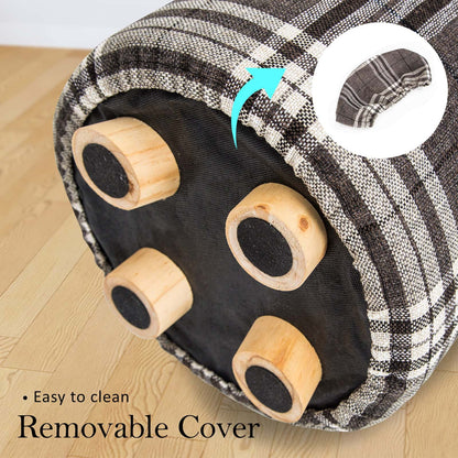 Best 2X Fabric Ottoman Round Wooden Leg Foot Stool - LATTICE | Buy Online at Furniture Things Australia