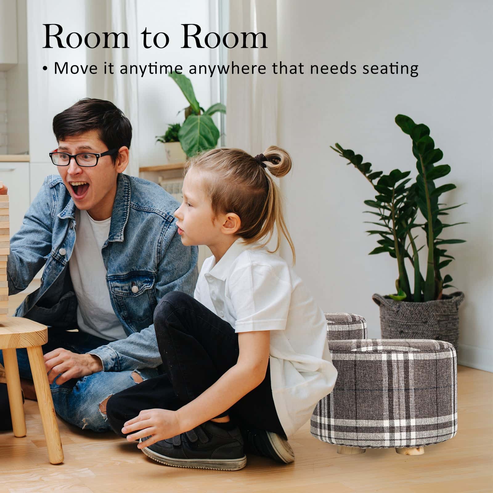 Best 2X Fabric Ottoman Round Wooden Leg Foot Stool - LATTICE | Buy Online at Furniture Things Australia