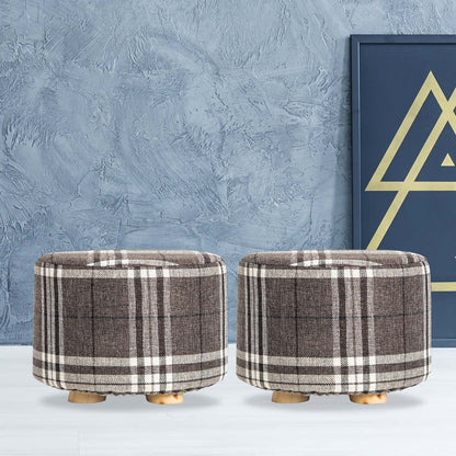 Best 2X Fabric Ottoman Round Wooden Leg Foot Stool - LATTICE | Buy Online at Furniture Things Australia
