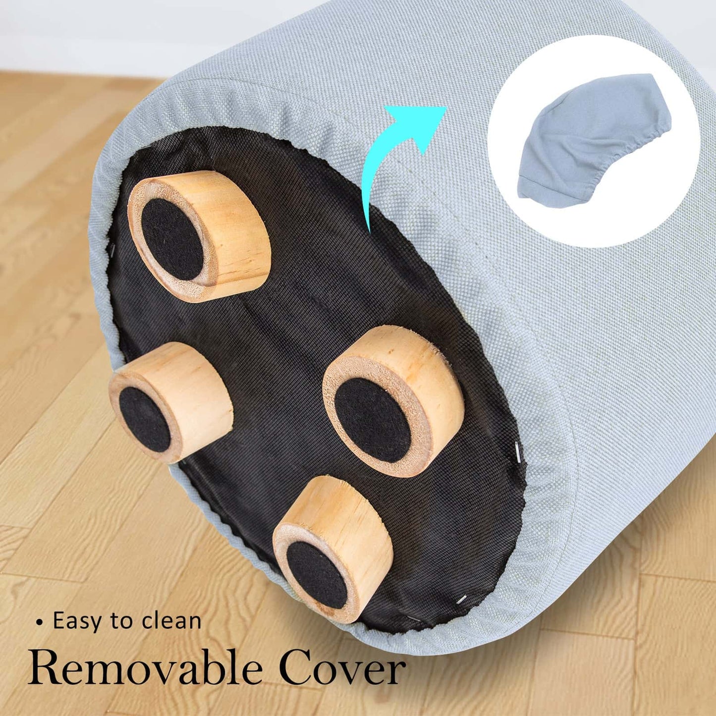 Best Fabric Ottoman Round Wooden Leg Foot Stool - LIGHT BLUE | Buy Online at Furniture Things Australia