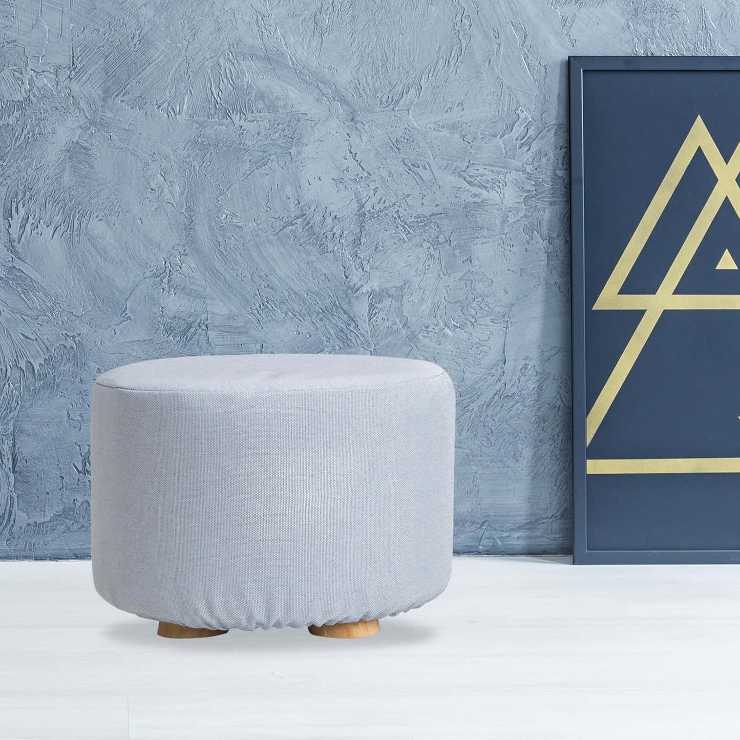 Best Fabric Ottoman Round Wooden Leg Foot Stool - LIGHT BLUE | Buy Online at Furniture Things Australia