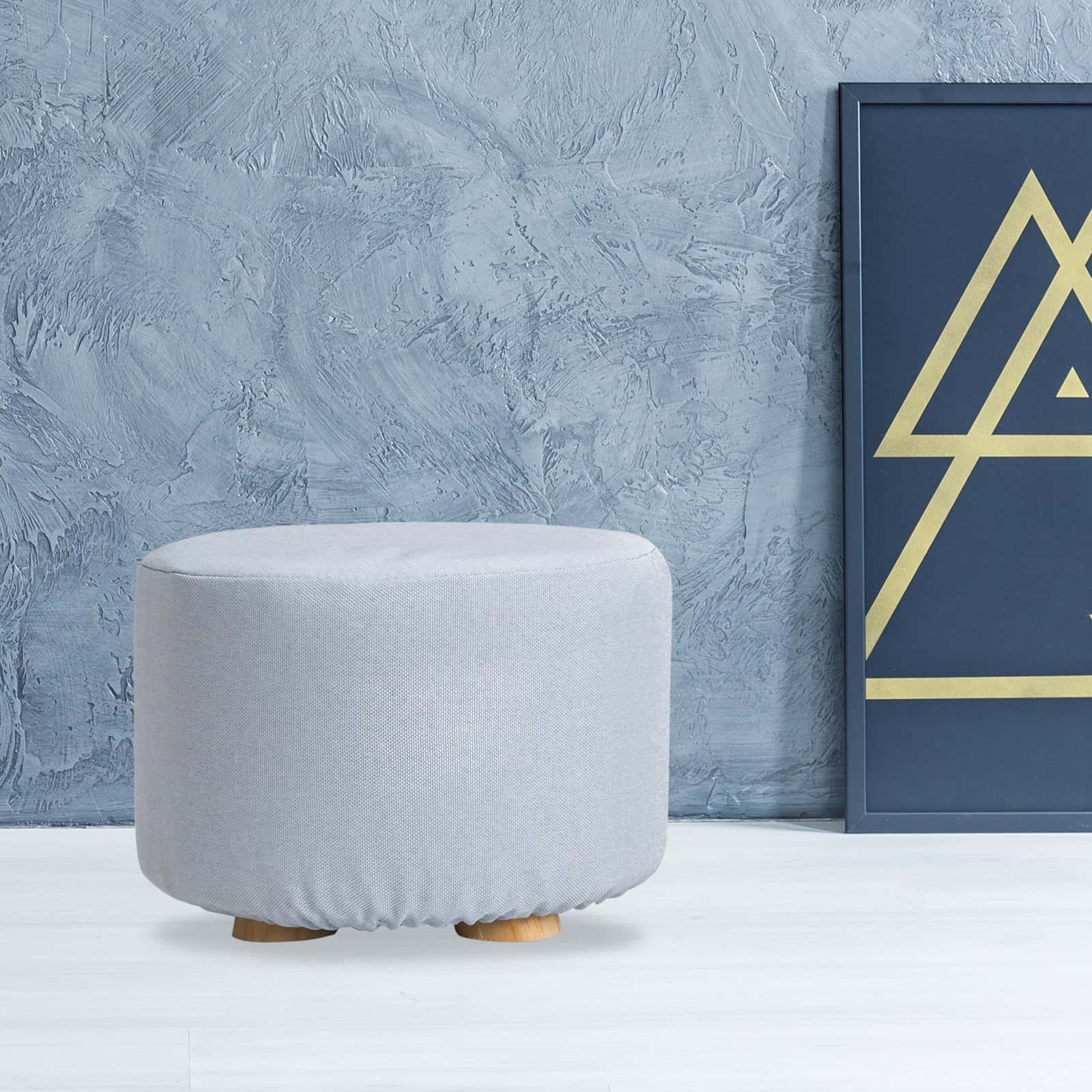 Best Fabric Ottoman Round Wooden Leg Foot Stool - LIGHT BLUE | Buy Online at Furniture Things Australia