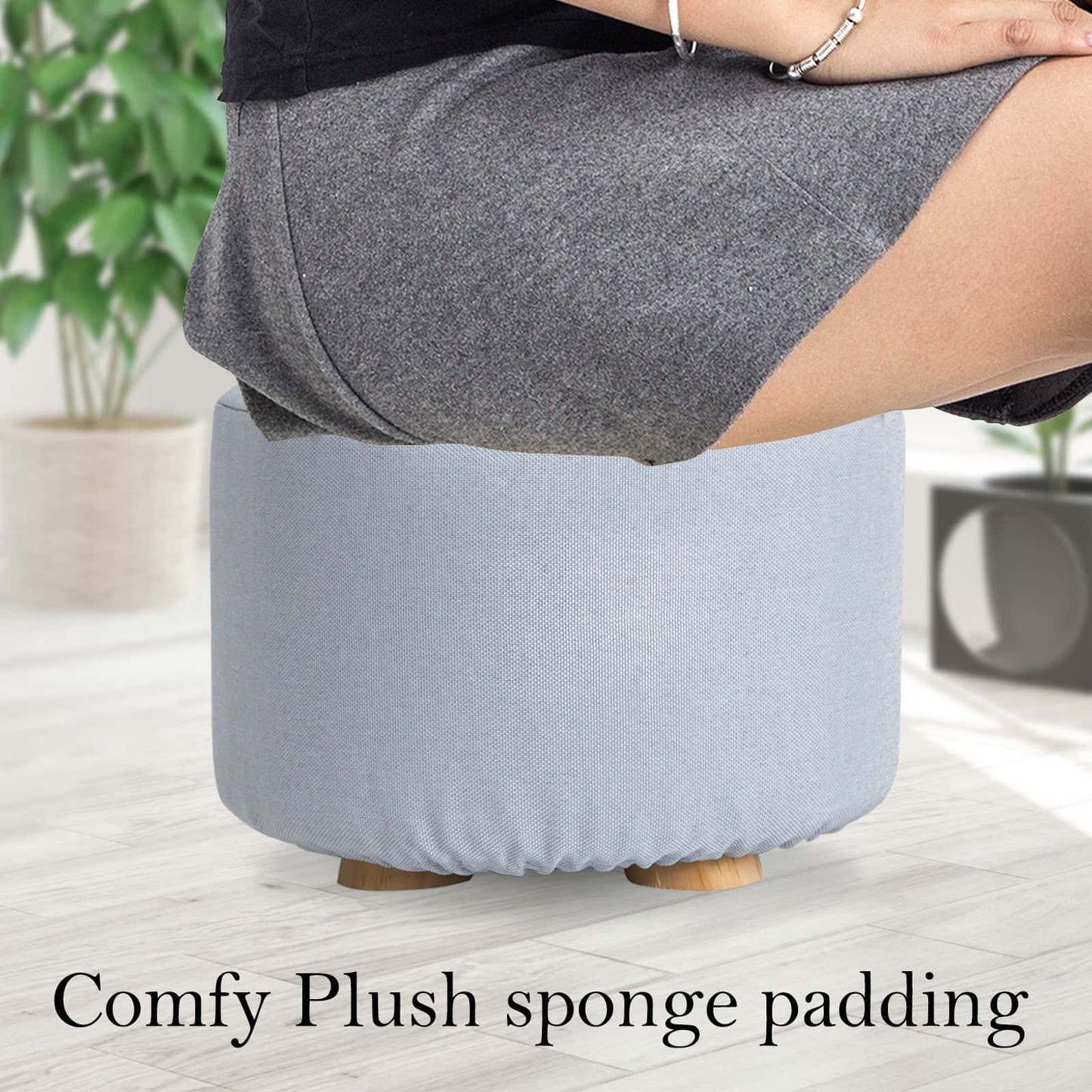 Best 2X Fabric Ottoman Round Wooden Leg Foot Stool - LIGHT BLUE | Buy Online at Furniture Things Australia