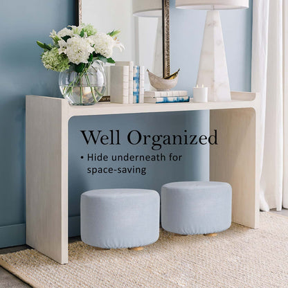 Best 2X Fabric Ottoman Round Wooden Leg Foot Stool - LIGHT BLUE | Buy Online at Furniture Things Australia