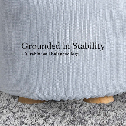 Best 2X Fabric Ottoman Round Wooden Leg Foot Stool - LIGHT BLUE | Buy Online at Furniture Things Australia