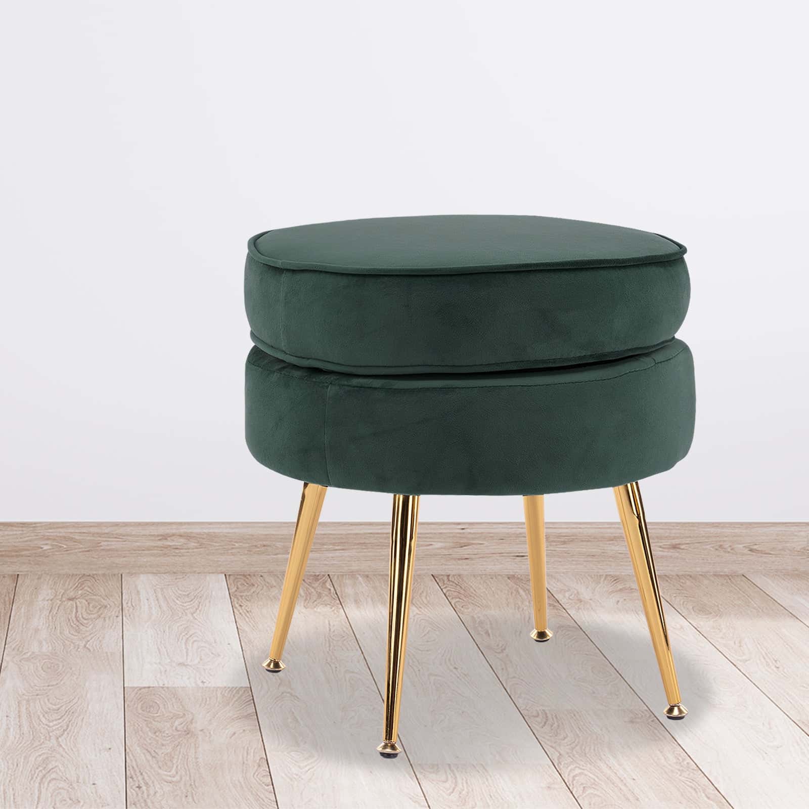Best Ottoman Foot Stool Velvet Fabric Metal Leg Round GREEN | Buy Online at Furniture Things Australia