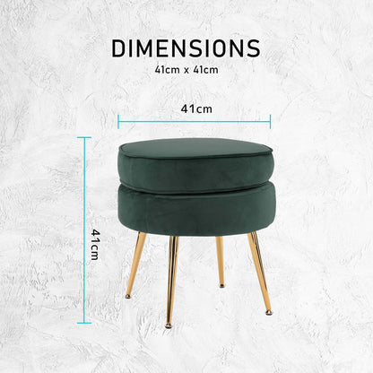 Best Ottoman Foot Stool Velvet Fabric Metal Leg Round GREEN | Buy Online at Furniture Things Australia