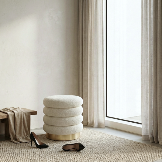Interior Ave - Roma Round Tweed Ottoman – Light Grey