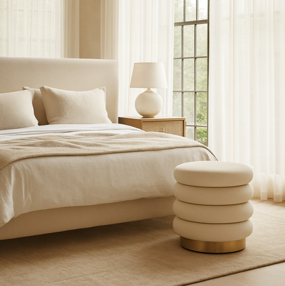 Interior Ave - Roma Round Tweed Ottoman – Light Grey