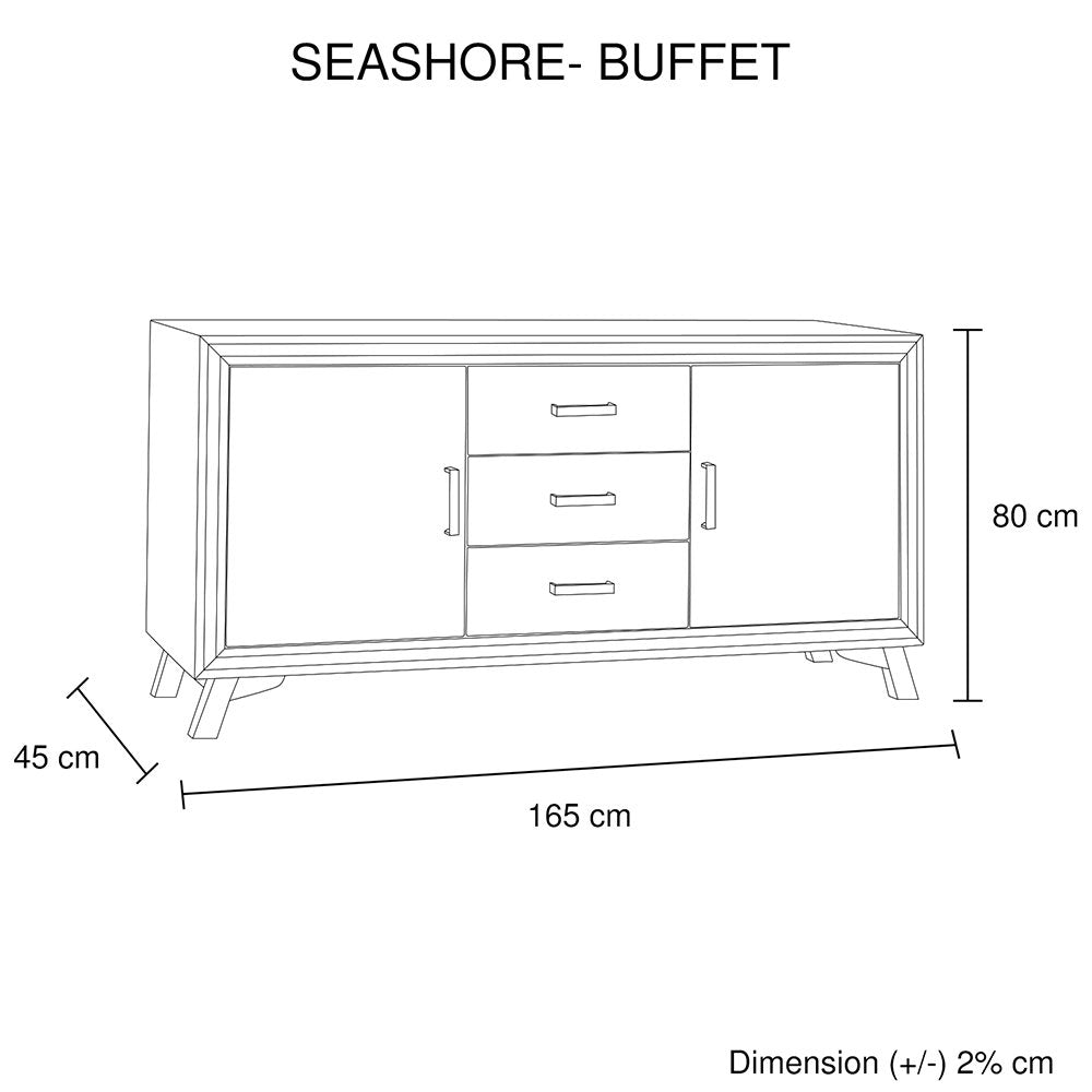 Buffet Sideboard in Silver Brush Colour with Solid Acacia & Veneer Wooden Frame Storage Cabinet with Drawers