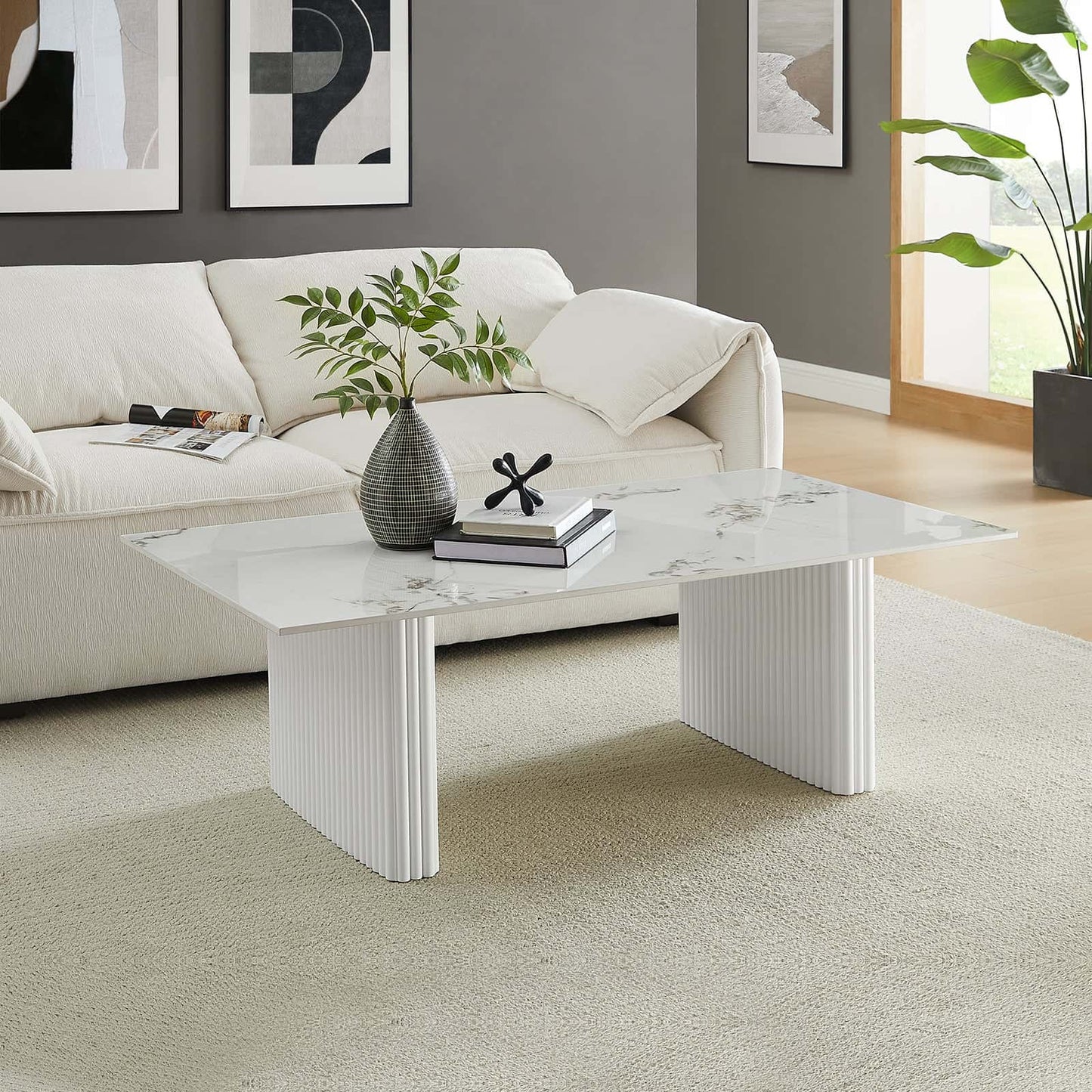 Best Coffee Table Sintered Stone Top MDF Table Base Glossy White | Buy Online at Furniture Things Australia