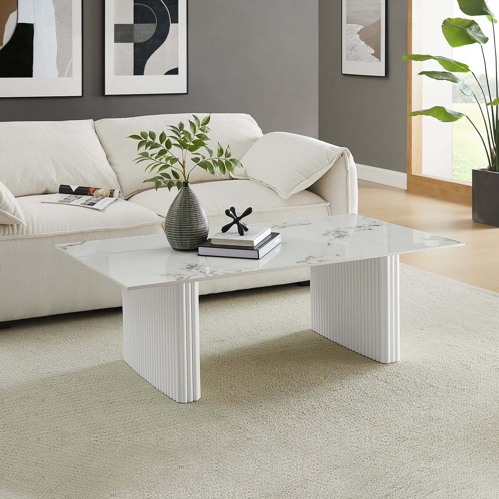 Best Coffee Table Sintered Stone Top MDF Table Base Glossy White | Buy Online at Furniture Things Australia