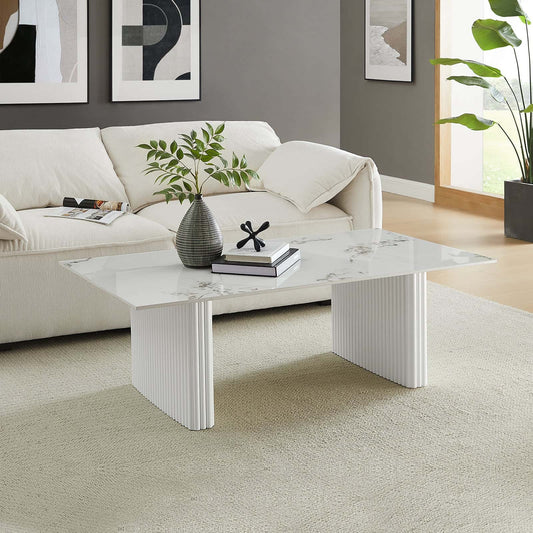 Best Coffee Table Sintered Stone Top MDF Table Base Glossy White | Buy Online at Furniture Things Australia