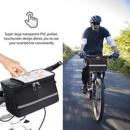 Waterproof Bicycle Handlebar Bag with Touchscreen Phone Pocket and Reflective Strip