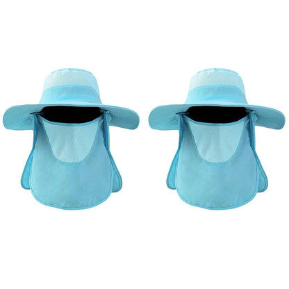 2PCS Outdoor Fisherman Hat Men Women Sun Protection Fishing Cap Bucket Hat - Navy