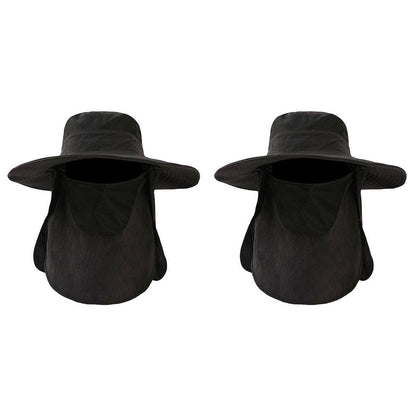 2PCS Outdoor Fisherman Hat Men Women Sun Protection Fishing Cap Bucket Hat - Navy