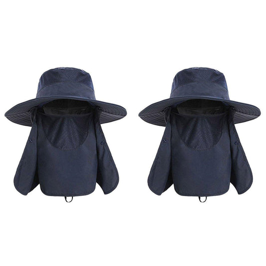 2PCS Outdoor Fisherman Hat Men Women Sun Protection Fishing Cap Bucket Hat - Navy