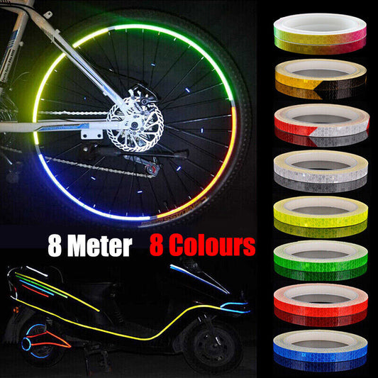 8m Reflective Tape for Bikes Cars Motorcycles Waterproof High Visibility Strip - Colourful