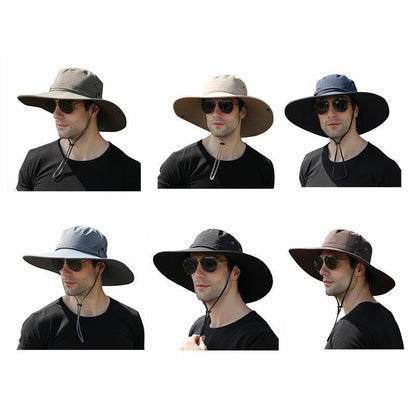 Outdoor Uv Protection Sun Hat Wide Brim Cap Quick-Drying Hat For Fishing Hiking - Black