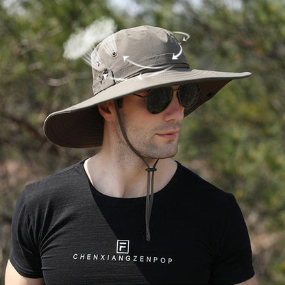 Outdoor Uv Protection Sun Hat Wide Brim Cap Quick-Drying Hat For Fishing Hiking - Coffee