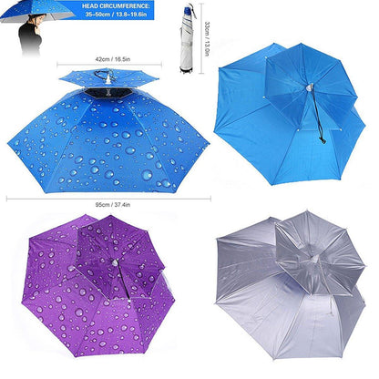 2-Layer Outdoor Foldable Sun Umbrella Hat Fishing Camping Headwear Cap Head Hat - Blue