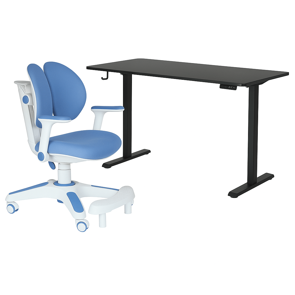 Best Ergonomic Kids Study Chair Adjustable Electric Standing Desk Set Blue Chair Black Desk | Buy Online at Furniture