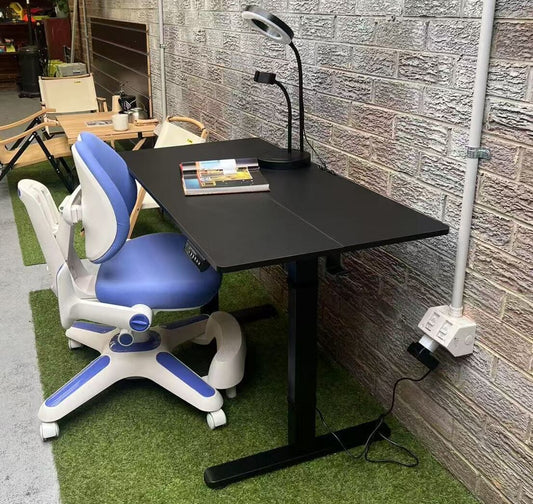Ergonomic Kids Study Chair & Adjustable Electric Standing Desk Set – Blue Chair & Black Desk