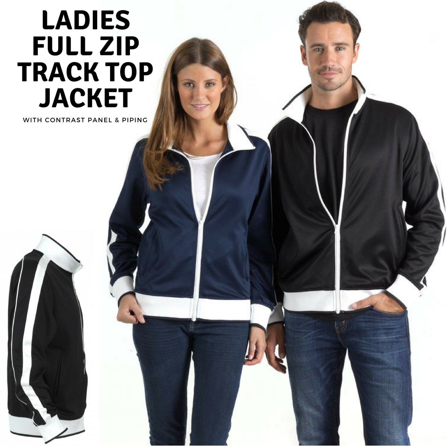 Identitee Track Top Jacket Zip Tracksuit Varsity Jumper Warm Winter - Navy/White - XL (18-20)