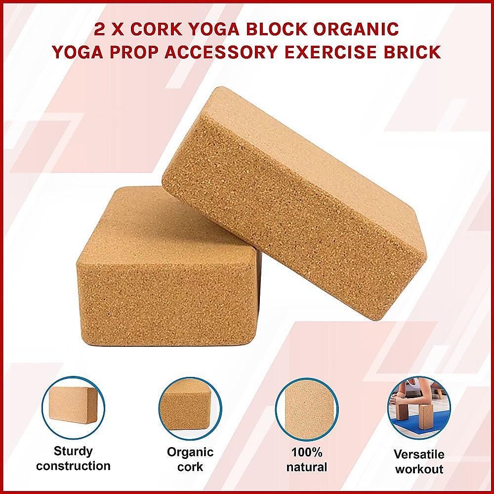 2 x Cork Yoga Block Prop Accessory for Exercise