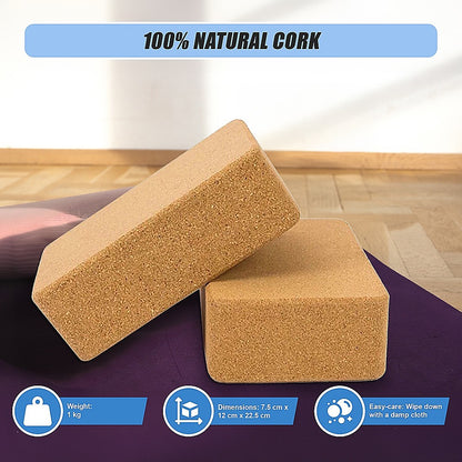 2 x Cork Yoga Block Prop Accessory for Exercise