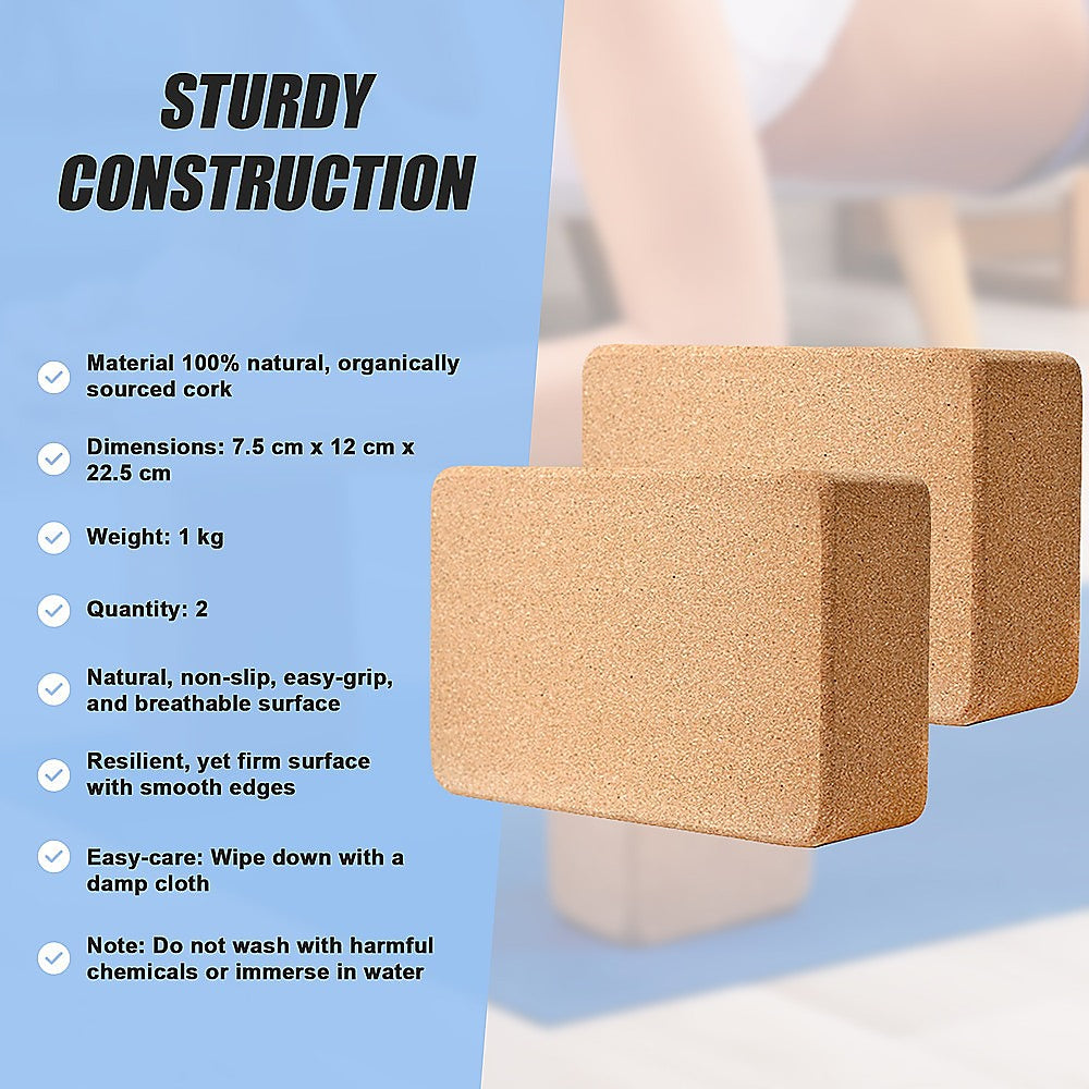 2 x Cork Yoga Block Prop Accessory for Exercise